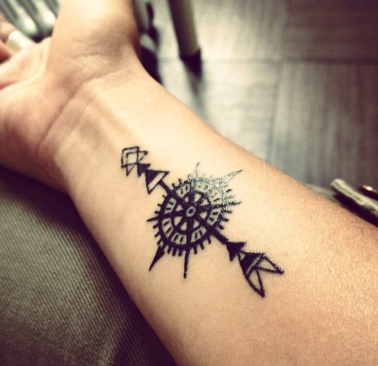 让自己能时刻找到方向的指南针纹身图案