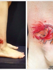 脚踝欧美泼墨小清新卡通狮子纹身图案