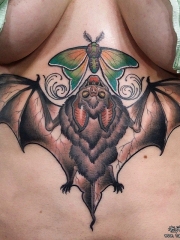 胸部蝙蝠蝴蝶纹身图案