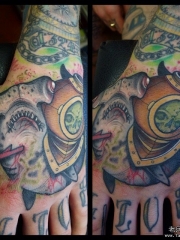 手背欧美school锤头鲨骷髅纹身图案