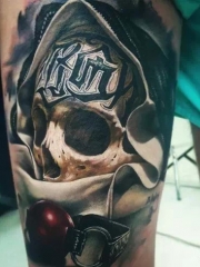 大腿好看的3D骷髅纹身图案