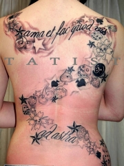 超独特的满背字母樱桃星星骰子纹身图案