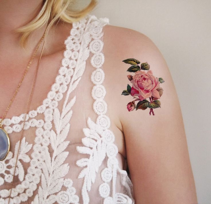 一组微小的美丽的玫瑰花纹身图案欣赏