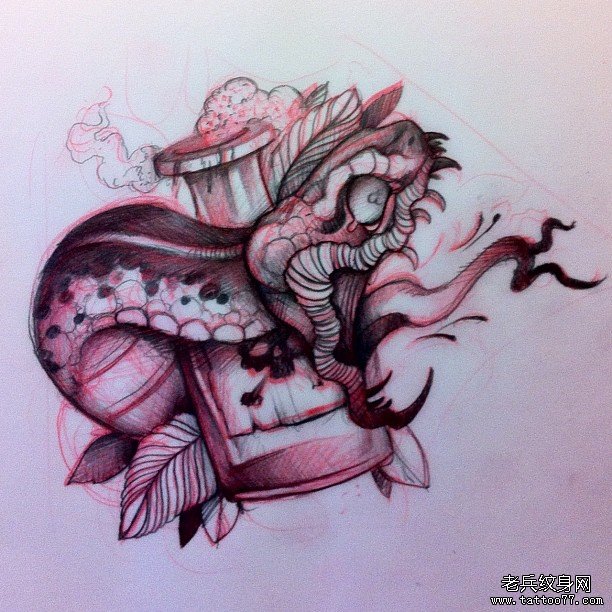 欧美school蛇瓶子纹身图案手稿