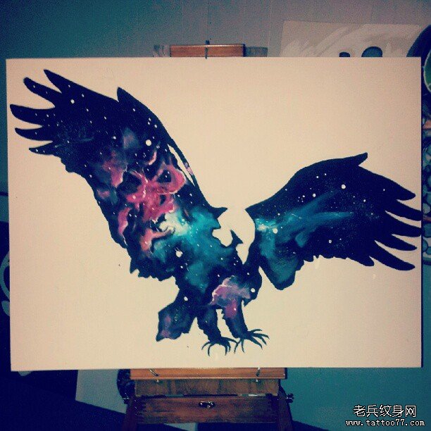 欧美星空老鹰纹身图案手稿