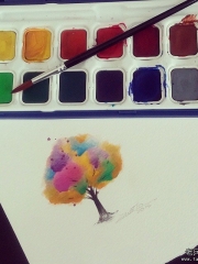 小清新树彩色纹身图案手稿