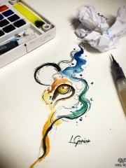 欧美泼墨眼睛纹身图案手稿