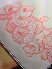 欧美school兔子蛇纹身图案手稿