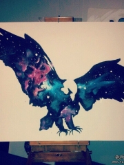 欧美星空老鹰纹身图案手稿