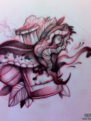 欧美school蛇瓶子纹身图案手稿