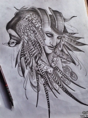 欧美school女郎野鸡纹身图案手稿