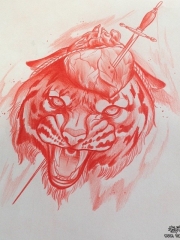 欧美school老虎纹身图案手稿