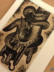 欧美school黑灰蛇手纹身图案手稿