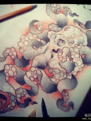 欧美章鱼school纹身图案手稿