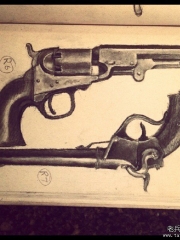 欧美手枪黑灰纹身图案手稿