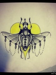 欧美昆虫心形纹身图案手稿