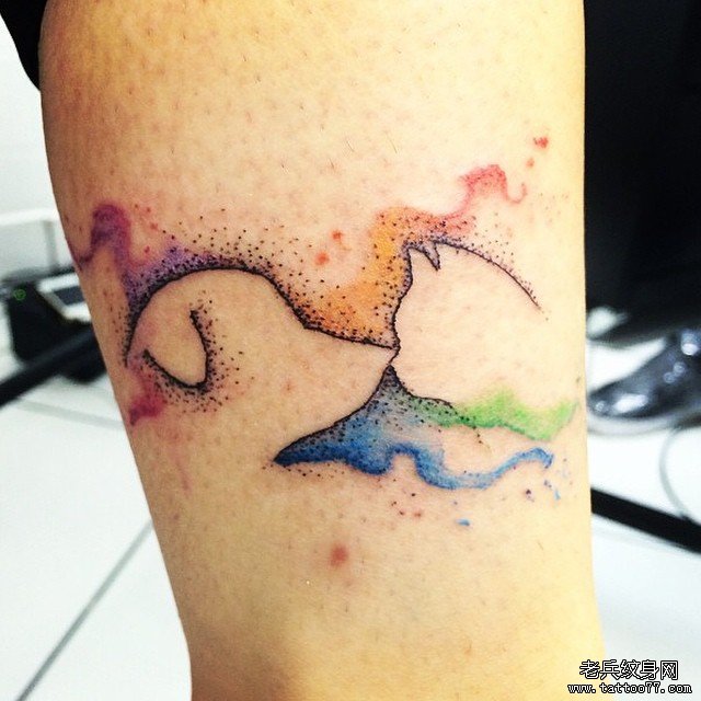 脚踝泼墨简约猫狗纹身图案