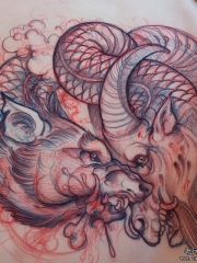 欧美school狼头和羊头纹身图案手稿