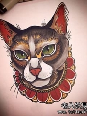 欧美school猫头纹身图案手稿