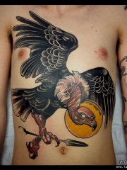 腹部欧美秃鹫月亮纹身图案