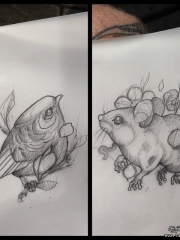 school鸟老鼠纹身图案手稿