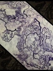 传统唐狮子纹身图案手稿