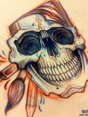 school骷髅笔纹身图案手稿