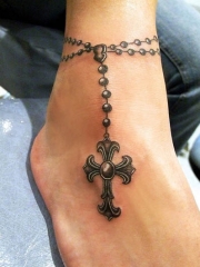 脚踝好看的十字架脚链纹身图案