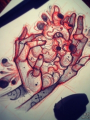 欧美school手心脏纹身图案手稿