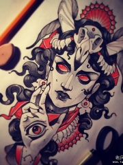 欧美女郎暗黑系纹身图案手稿