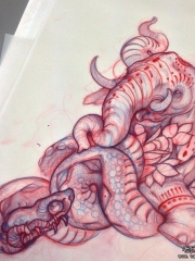 欧美蛇大象个性纹身图案手稿
