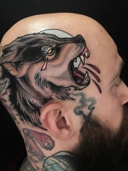 头部狼头彩绘纹身图案