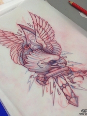 old school老鹰匕首纹身图案手稿