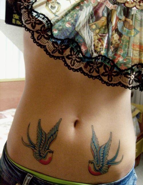 彩色的各种风格动物图案纹身燕子