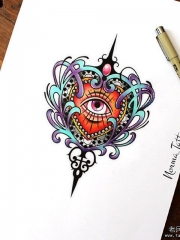 school心形眼睛纹身图案手稿