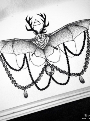 点刺蝙蝠蕾丝珠宝纹身图案手稿