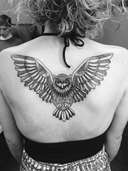 黑色线条几何纹身点刺技巧猫头鹰纹身动物图案纹身