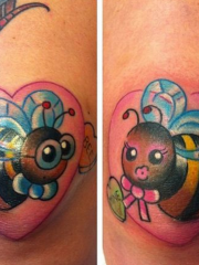 膝盖骨可爱的小蜜蜂心形纹身图案