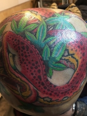 头部日式蛇树叶彩绘纹身图案