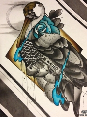 school暗黑系天鹅建筑纹身图案手稿