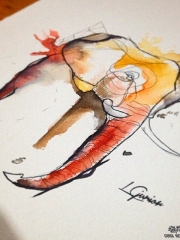 泼墨彩色线条大象纹身图案手稿