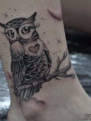 脚踝猫头鹰心形小清新纹身图案