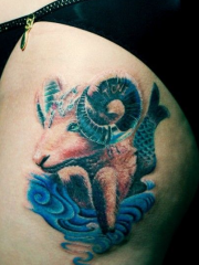 可爱摩羯座大腿纹身图案