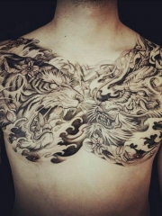 男性霸气半甲龙虎斗纹身图案