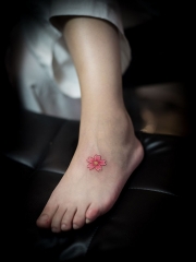 脚背樱花小清新彩绘纹身图案