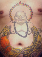 腹部上创意弥勒佛纹身图案