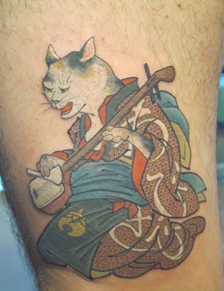 彩色的各种风格猫纹身动物图案纹身