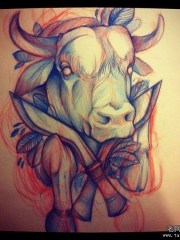 school牛头匕首欧美纹身图案手稿