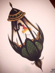 欧美school灯火焰纹身图案手稿