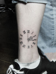 女生脚踝创意时钟刺青图案